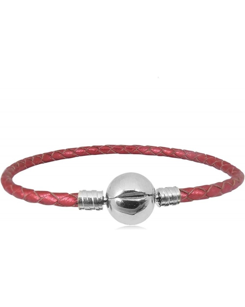 Christmas Gift Leather Charm Braided Chain Silver Plated Womens Bead Charms for Bracelets Jewelry 38cm14.96in(18cm 7.1in) Red...