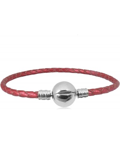 Christmas Gift Leather Charm Braided Chain Silver Plated Womens Bead Charms for Bracelets Jewelry 38cm14.96in(18cm 7.1in) Red...