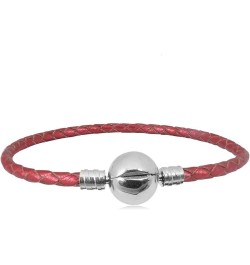 Christmas Gift Leather Charm Braided Chain Silver Plated Womens Bead Charms for Bracelets Jewelry 38cm14.96in(18cm 7.1in) Red...