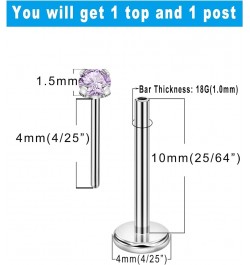 1.5mm-4mm Zircon Surgical Steel Cartilage Stud with 18g 5mm 6mm 8mm 10mm Press Fit Threadless Push Pop in Labret Post Lip For...