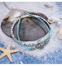 Beach Bracelets for Women Boho Starfish Turtle Conch Shell Anklets Turquoise Beaded Stretch Bracelets Adjustable Ankle Bracel...