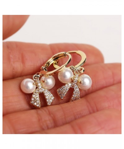 JeanBeau Small Gold Hoop Huggie Maple Leaf Snowflake Bow Pearl Dangle Drop Earring for Women Teen Girls Cute Crystal Dangling...