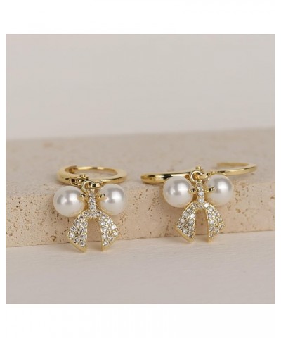 JeanBeau Small Gold Hoop Huggie Maple Leaf Snowflake Bow Pearl Dangle Drop Earring for Women Teen Girls Cute Crystal Dangling...