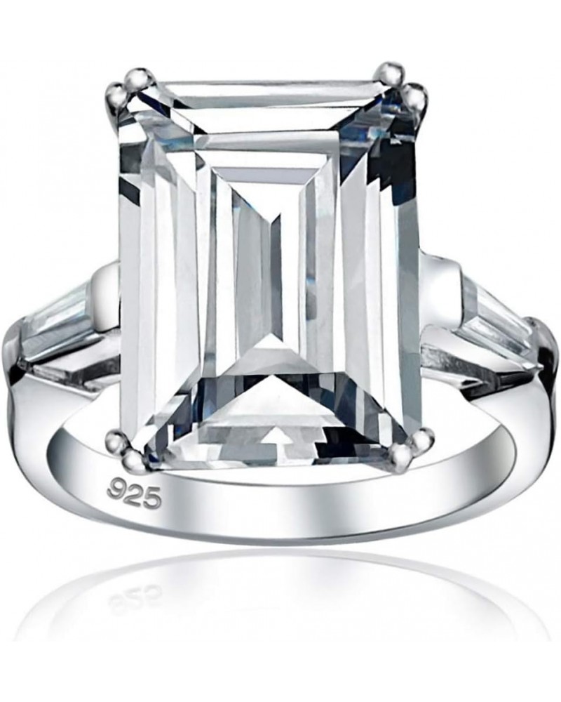 Art Deco Style Bridal Wedding Big 10CT AAA CZ Solitaire Emerald Cut Statement Engagement Ring For Women .925 Sterling Silver ...