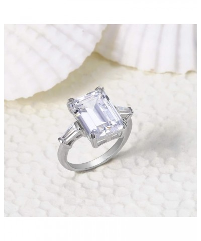 Art Deco Style Bridal Wedding Big 10CT AAA CZ Solitaire Emerald Cut Statement Engagement Ring For Women .925 Sterling Silver ...