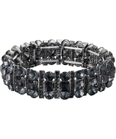 Austrian Crystal Art Deco Three Layers Bride Elastic Stretch Bracelet Grey Black-Tone $11.28 Bracelets