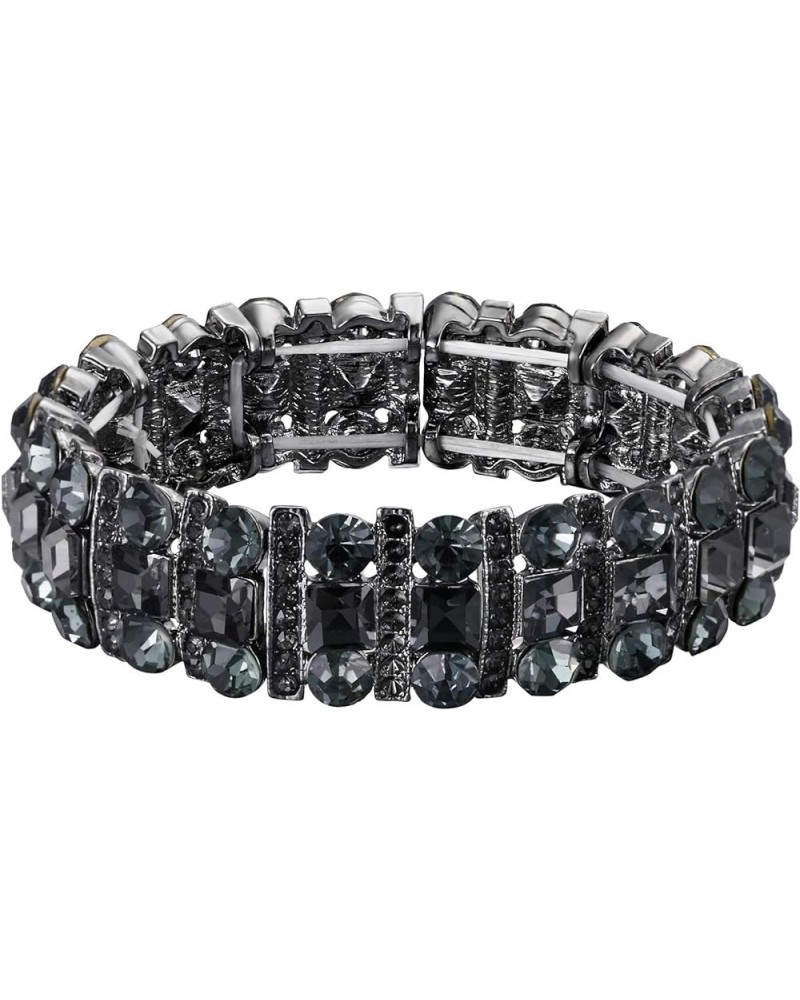 Austrian Crystal Art Deco Three Layers Bride Elastic Stretch Bracelet Grey Black-Tone $11.28 Bracelets