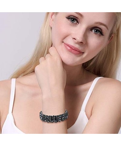 Austrian Crystal Art Deco Three Layers Bride Elastic Stretch Bracelet Grey Black-Tone $11.28 Bracelets