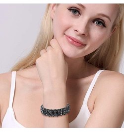 Austrian Crystal Art Deco Three Layers Bride Elastic Stretch Bracelet Grey Black-Tone $11.28 Bracelets