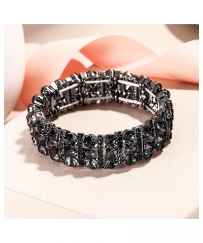 Austrian Crystal Art Deco Three Layers Bride Elastic Stretch Bracelet Grey Black-Tone $11.28 Bracelets