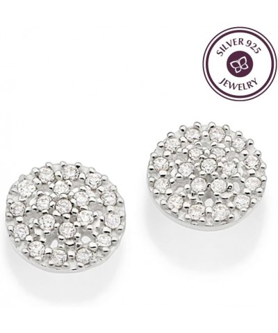 Stud Earrings 925 Sterling Silver Jewelry - Round Sparkling Zirconia Delight - Elegant and Timeless Studs with 38 Dazzling Zi...