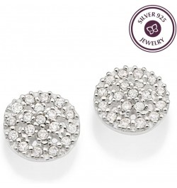 Stud Earrings 925 Sterling Silver Jewelry - Round Sparkling Zirconia Delight - Elegant and Timeless Studs with 38 Dazzling Zi...