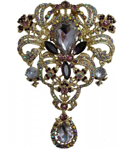 Classic Style Flower Drop Brooch Pin Rhinestone Crystal Pendant Purple $12.90 Brooches & Pins