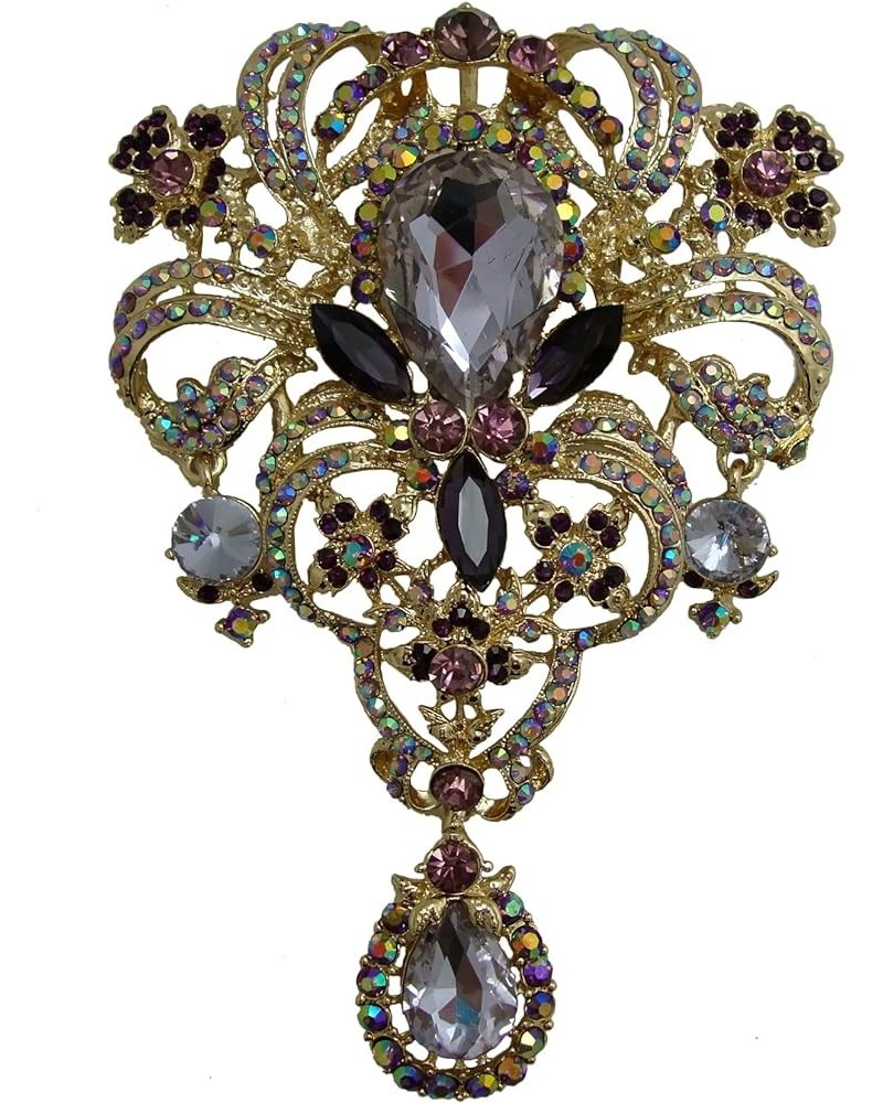 Classic Style Flower Drop Brooch Pin Rhinestone Crystal Pendant Purple $12.90 Brooches & Pins