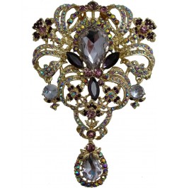 Classic Style Flower Drop Brooch Pin Rhinestone Crystal Pendant Purple $12.90 Brooches & Pins