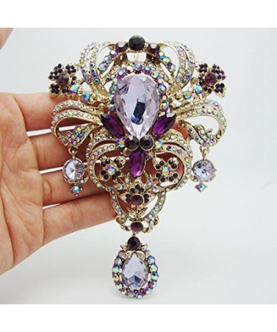 Classic Style Flower Drop Brooch Pin Rhinestone Crystal Pendant Purple $12.90 Brooches & Pins