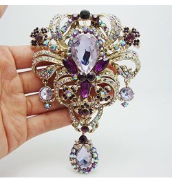 Classic Style Flower Drop Brooch Pin Rhinestone Crystal Pendant Purple $12.90 Brooches & Pins