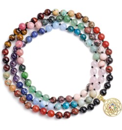 7 Chakra 108 Mala Beads Bracelet Real Healing Gemstone Yoga Meditation Hand Knotted Mala Prayer Bead Necklace 6mm Chakras Lot...