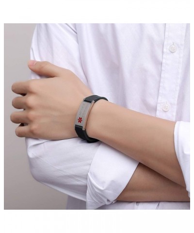 Sports Medical Alert Bracelets for Men & Women Silicone ID Band Suitable for summer black type 2 diabetes $13.24 Bracelets