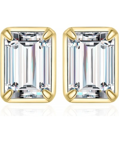 Emerald Cut 1ct Cubic Zirconia Solitaire Stud Earrings for Women, 925 Sterling Silver 14k White Yellow Rose Gold Plated Earri...