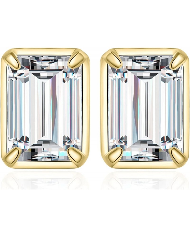 Emerald Cut 1ct Cubic Zirconia Solitaire Stud Earrings for Women, 925 Sterling Silver 14k White Yellow Rose Gold Plated Earri...