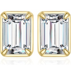 Emerald Cut 1ct Cubic Zirconia Solitaire Stud Earrings for Women, 925 Sterling Silver 14k White Yellow Rose Gold Plated Earri...