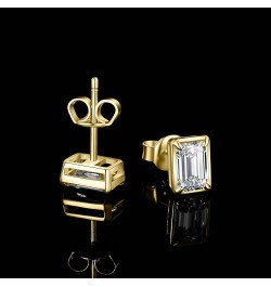 Emerald Cut 1ct Cubic Zirconia Solitaire Stud Earrings for Women, 925 Sterling Silver 14k White Yellow Rose Gold Plated Earri...