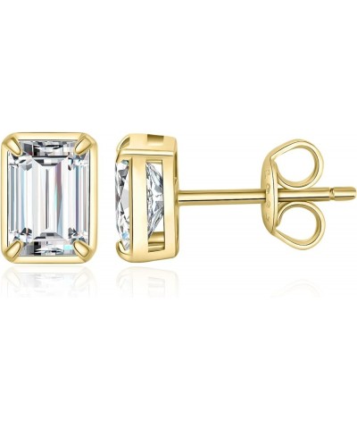 Emerald Cut 1ct Cubic Zirconia Solitaire Stud Earrings for Women, 925 Sterling Silver 14k White Yellow Rose Gold Plated Earri...