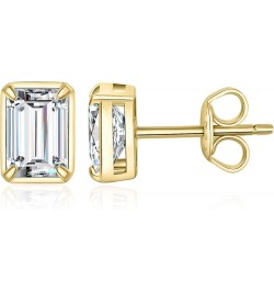 Emerald Cut 1ct Cubic Zirconia Solitaire Stud Earrings for Women, 925 Sterling Silver 14k White Yellow Rose Gold Plated Earri...