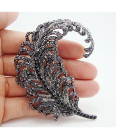 TTjewelry 3.18" Vintage Peacock Feather Rhinestone Crystal Brooch Pin Party Jewelry Black $11.28 Brooches & Pins