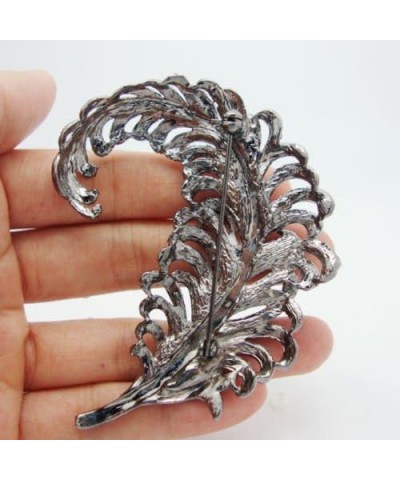 TTjewelry 3.18" Vintage Peacock Feather Rhinestone Crystal Brooch Pin Party Jewelry Black $11.28 Brooches & Pins