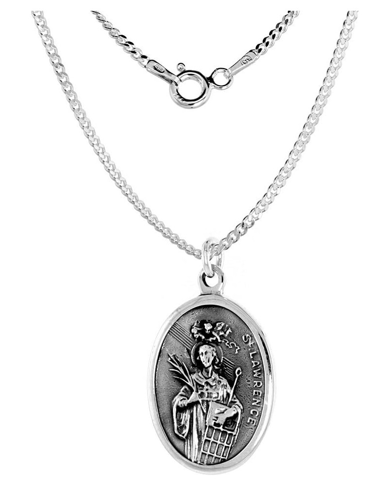 Sterling Silver St Lawrence Medal Necklace Oxidized finish Oval 1.8mm Chain 24-inch $27.41 Necklaces