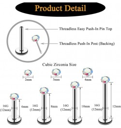 16G Push in Threadless Nose Stud Rings for Women Men Surgical Steel Tragus Earrings Flat Back Nose Studs CZ Cartilage Earring...