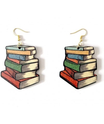 Colorful Three section Crayon Wooden Earrings, Stackable Books Dangle Drop Earrings, Love Heart Book Number Letter Pendant Wo...