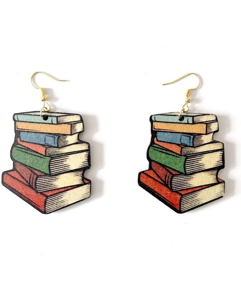 Colorful Three section Crayon Wooden Earrings, Stackable Books Dangle Drop Earrings, Love Heart Book Number Letter Pendant Wo...