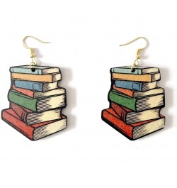 Colorful Three section Crayon Wooden Earrings, Stackable Books Dangle Drop Earrings, Love Heart Book Number Letter Pendant Wo...