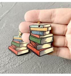 Colorful Three section Crayon Wooden Earrings, Stackable Books Dangle Drop Earrings, Love Heart Book Number Letter Pendant Wo...