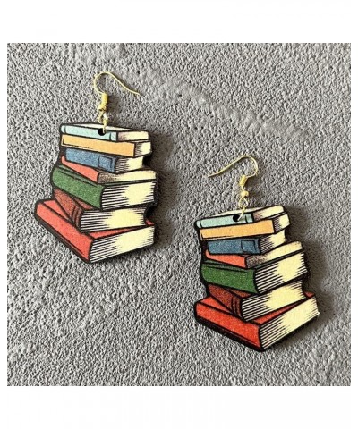 Colorful Three section Crayon Wooden Earrings, Stackable Books Dangle Drop Earrings, Love Heart Book Number Letter Pendant Wo...