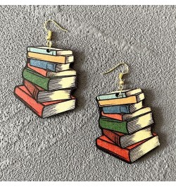 Colorful Three section Crayon Wooden Earrings, Stackable Books Dangle Drop Earrings, Love Heart Book Number Letter Pendant Wo...