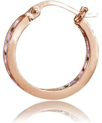 925 Sterling Silver Pink Cubic Zirconia Inside Out Channel-Set Round Click-Top Hoop Earrings for Women Teen Girls 15mm-Pink/R...