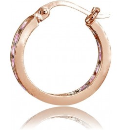 925 Sterling Silver Pink Cubic Zirconia Inside Out Channel-Set Round Click-Top Hoop Earrings for Women Teen Girls 15mm-Pink/R...