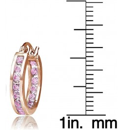 925 Sterling Silver Pink Cubic Zirconia Inside Out Channel-Set Round Click-Top Hoop Earrings for Women Teen Girls 15mm-Pink/R...