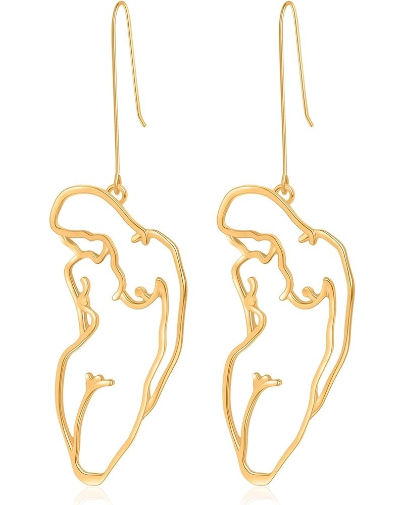 Female Face Body Dangle Earring Gold Aesthetic Statement Earring Abstract Fun Jewelry for Women gold-1 Zinc $7.50 Earrings