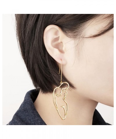 Female Face Body Dangle Earring Gold Aesthetic Statement Earring Abstract Fun Jewelry for Women gold-1 Zinc $7.50 Earrings