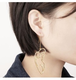 Female Face Body Dangle Earring Gold Aesthetic Statement Earring Abstract Fun Jewelry for Women gold-1 Zinc $7.50 Earrings