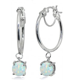 Sterling Silver Round Hoop Earrings with Dangling Genuine, Created or Simulated Gemstones Synthetic White Opal $16.10 Earrings