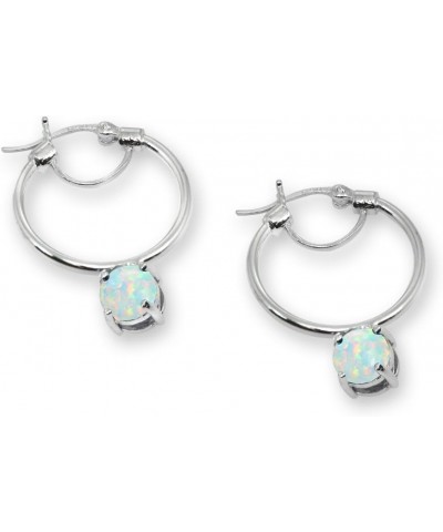 Sterling Silver Round Hoop Earrings with Dangling Genuine, Created or Simulated Gemstones Synthetic White Opal $16.10 Earrings