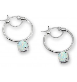 Sterling Silver Round Hoop Earrings with Dangling Genuine, Created or Simulated Gemstones Synthetic White Opal $16.10 Earrings