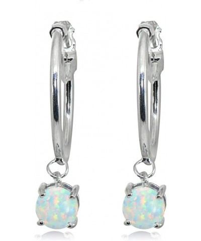 Sterling Silver Round Hoop Earrings with Dangling Genuine, Created or Simulated Gemstones Synthetic White Opal $16.10 Earrings