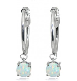 Sterling Silver Round Hoop Earrings with Dangling Genuine, Created or Simulated Gemstones Synthetic White Opal $16.10 Earrings